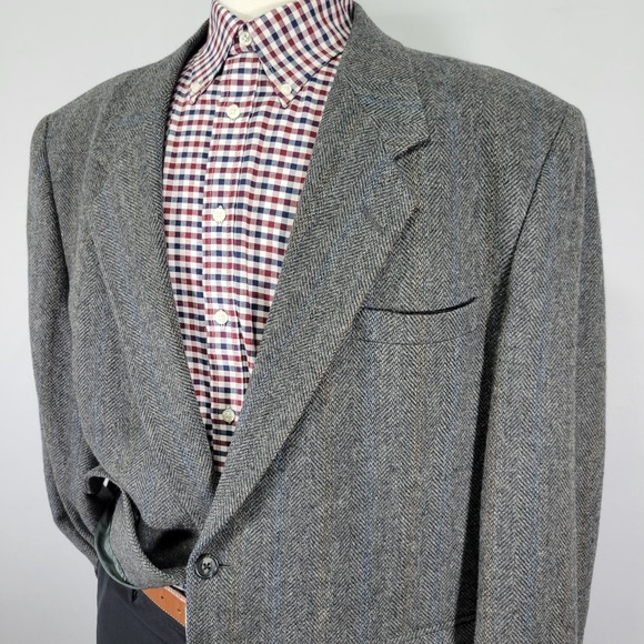 Cricketeer Men's Tweed Sport Coat Two Button Gray Lambs Wool Herringbone 50R‎ - Picture 8 of 16